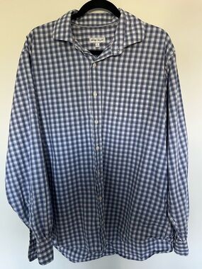 Peter Millar Navy and White Plaid Button-Down Shirt